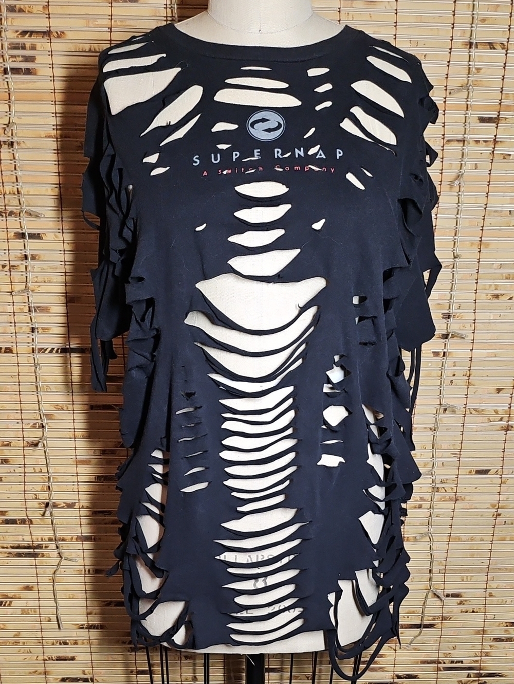 Supernap Black Distressed Cutout Tee